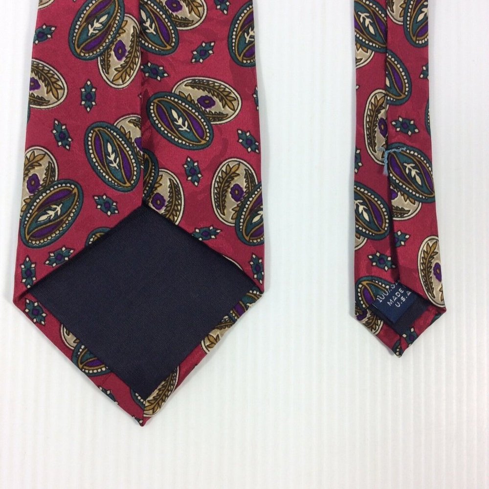 Stonehenge Mens Tie 4 in W x L 56 Silk Burgundy Silver Green Purple Geometric - Picture 9 of 10